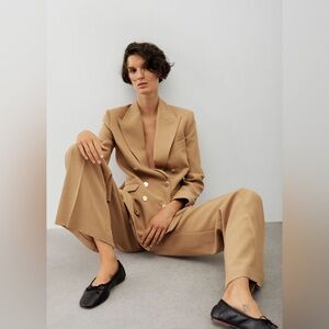 Mango Double-Breasted Blazer Large Wool Blend Structured Office Suit Jacket